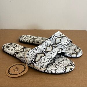 Textured Snake-Print Slide Sandals - White/Black